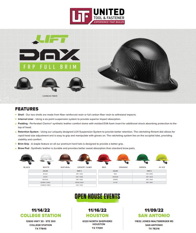 Lift Dax Full Brim Safety Helmet One-Day Sale