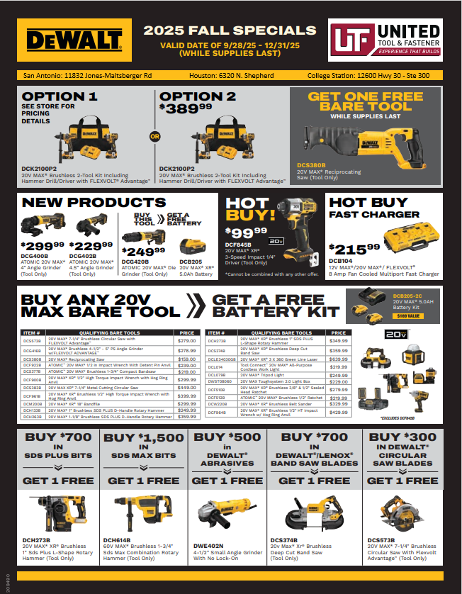 DeWalt 2025 Fall Specials