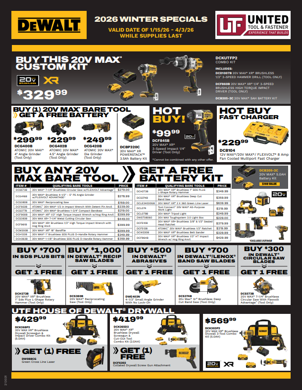 DeWalt 2026 Winter Specials!